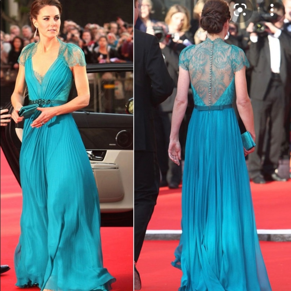 Tadashi Shoji Embelished Lace Chiffon Evening Gown